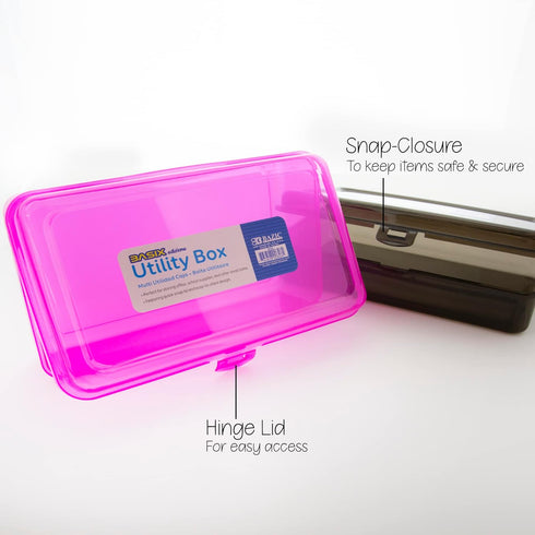 BAZIC Plastic Pencil Case Utility Storage Box - COLOR VARY Organizer for Pens and Pencils (1-Unit)