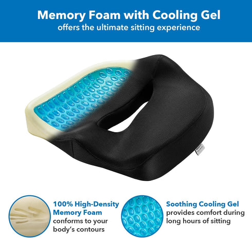 Tailbone Mount-It! Office Seat Cushion, Premium Comfort Chair Lumbar Support, Memory Foam, Gel Filling, Ergonomic