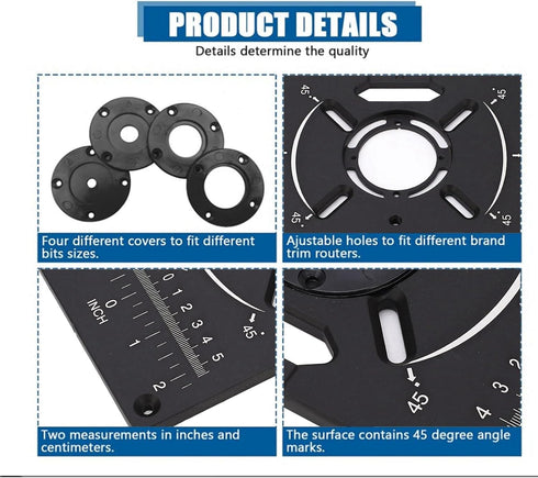 Culnflun 62 70 mm Router Table Insert Plate, Trim Router Table, * Hole Spacing Adjustable Hole Drilling for Woodworking
