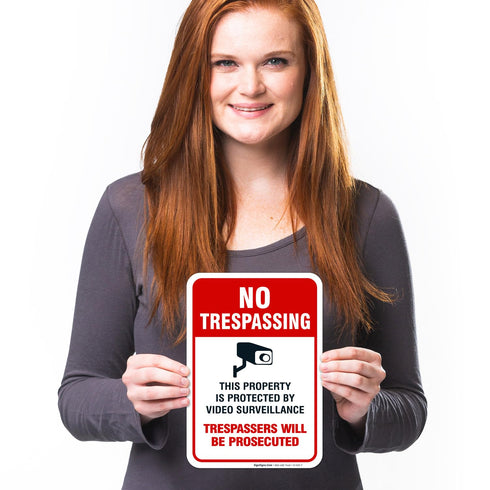 Video Surveillance No Trespassing Sign - CCTV Security Camera (2 Pack) 10x7 Inches, Weather Resistant Vinyl Decal