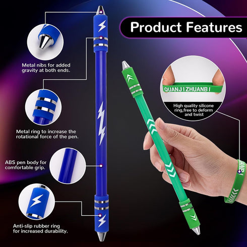 Roucerlin 2 8.5In Colors Pen Spinning with Silicone Bracelet, Metal Heads Gaming Finger Pen, Weighted Rotating