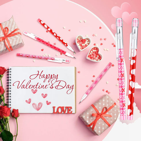 Valentine's Day Pencils, Plastic Party Favors for Kids, Bulk Heart Pencils for Classroom Rewards (48 Pieces)
