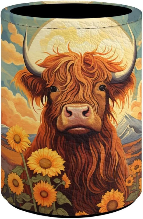 Upetstory Highland Cow Pencil Holder, Desk Office Classroom Pen Cup, Storage Pouch, Makeup Brush Holder, Holiday Gifts