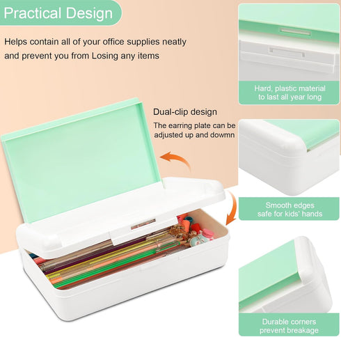 Pencil Box for Office Supplies Storage Organizer Box, Double Layer Large Capacity Pencil Boxes, Plastic Crayon Box with