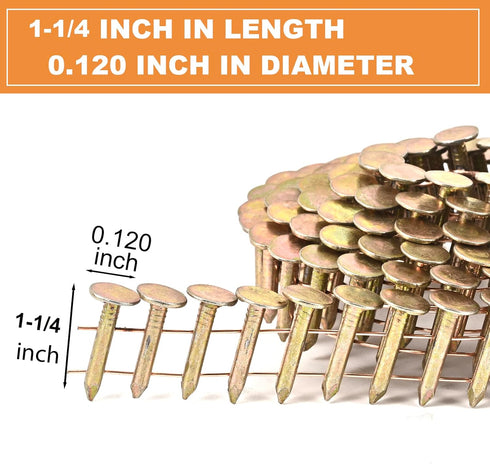 BHTOP 1200 Count Coil Roofing Nails - 1-1/4 Inch x .120-Inch for Roofing Nail Gun, Smooth Shank Electro Galvanized