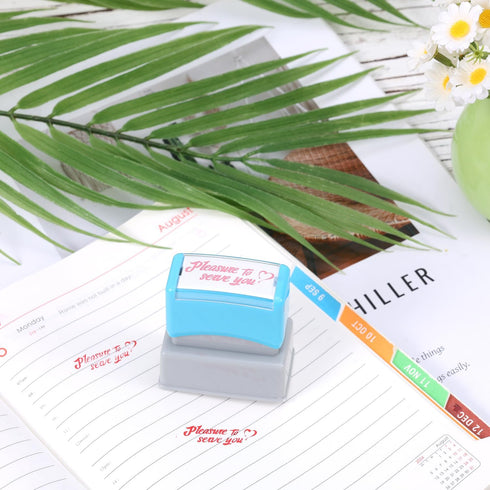 Gosknor 2 Pcs Pleasure to Serve You Stamps, Self Ink Stamp Personalized Custom Cute Server Stamps for Checks Square