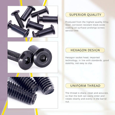 Swpeet 25Pcs M6x20mm Carbon Steel Black Hex Drive Socket Cap Bolts with 1Pcs Allen Wrench Assortment Kit