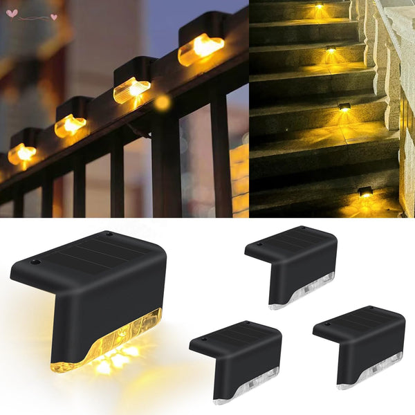 Consss Solar Fence Deck Lights Outdoor Waterproof 4 Pack, LED Solar Fence