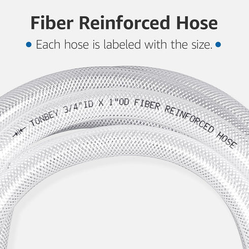 1/2" ID x 25 Ft High Pressure Clear Flexible PVC Tube, Heavy Duty Braided Plastic Vinyl Tubing for Industrial Use