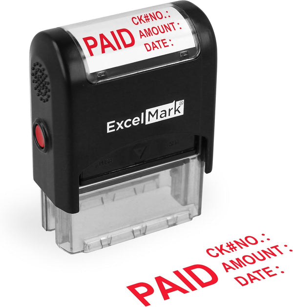 ExcelMark Paid with Check No, Amount, Date - Self Inking Rubber Stamp A1539
