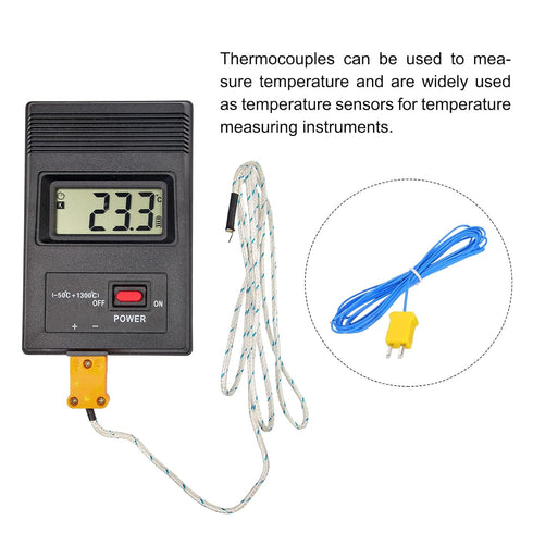 MECCANIXITY 3pcs K Type Thermocouple Mini Connector Temperature Sensor Probes, PTFE 10ft