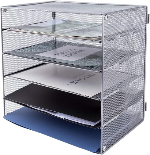 EASEPRES 5 Slot Mesh Desk Organizer Tray, File Paper Letter Holder for Office Home School Classroom Storage Accessories