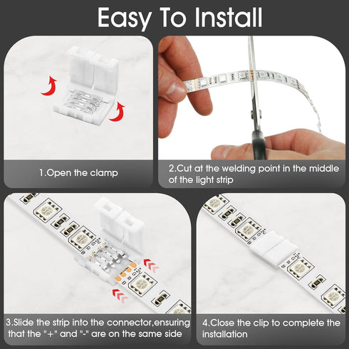 Dirvcp 20-Pack 4-Pin 8mm 5050 (8MM-4PIN) PBT Fireproof LED Strip Connectors, Solderless Gapless Adapter for Wide RGB