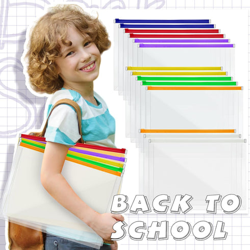 Yexiya 14 Pack Clear Plastic Zip Envelopes A4, Zipper Document Folder, Expanding Envelope Pouch for School Office
