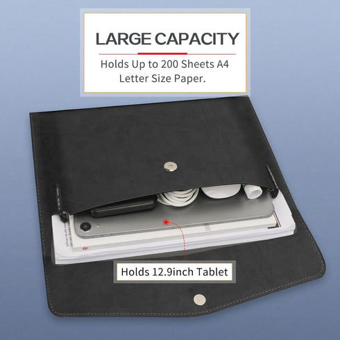 Toplive Document File Folder - Waterproof Thin PU Leather A4 Envelope Folder with Magnetic Closure, Black