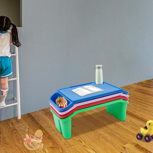 SanBouSi 4 Pcs Kids Floor Desk Stackable Lap Desk with Side Pockets Plastic Breakfast Laptop Trays for Writing Eating