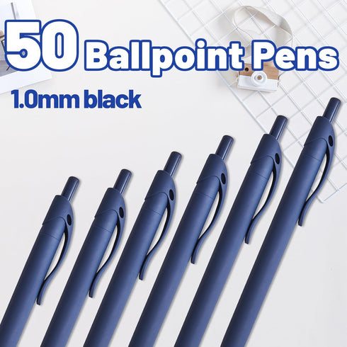 BallPoint Pens, 50 Pack (BLACK Ink), Bulk Pens with Navy Blue Barrel, Retractable Medium Point for Office Home