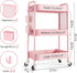 TOOLF Rolling Carts with Wheels, 3 Tier Metal Storage Organizer for Bathroom Kitchen, Pink Utility Cart