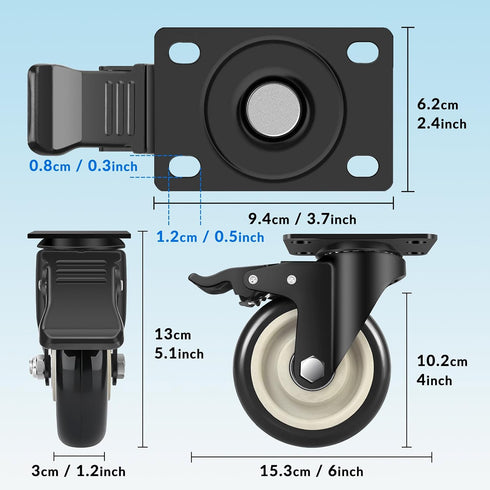 UBZOPWA 4 Inch Set 4 2200lbs Caster Wheels, of Heavy Duty, Large Industrial Plate Casters with Dual Locking Brake, Load