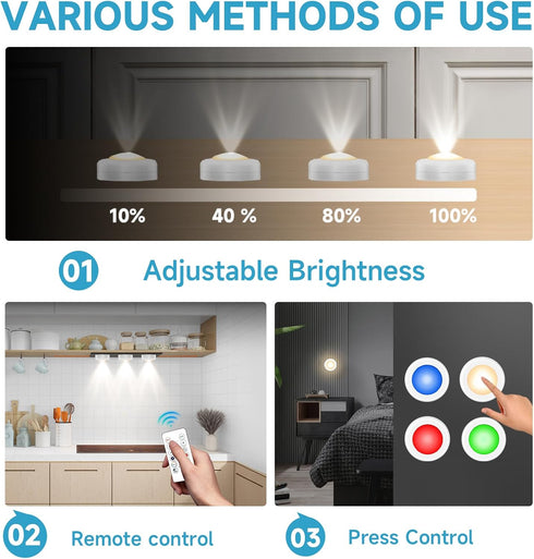 Lilampts Dimmer (6 Pack LED Puck Lights with Remote Control, Wireless Under Cabinet Lighting,Color Changing Lights