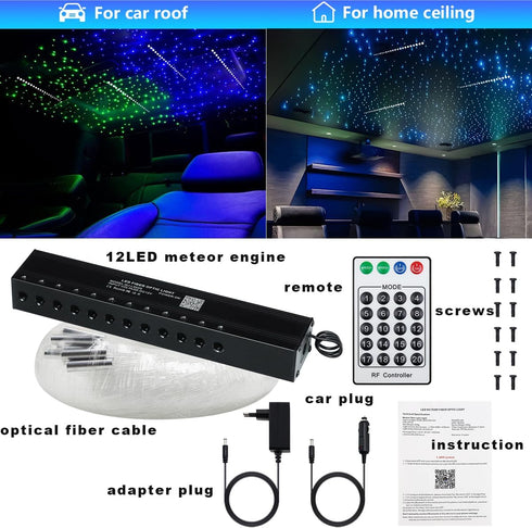 96pcs*0.04in*9.8ft Kit,12 20 AMKI Pure White Meteor Shooting Stars Effect Fiber Optic Lights Holes LED MeteorLight