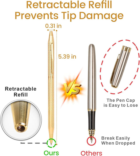 Cambond Gold Ballpoint Pens, 1.0mm Medium Point for Wedding Guest Book, Smooth Writing with 3 Extra Refills