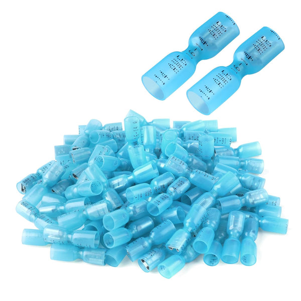 100 PCS 16-14 AWG Waterproof Heat Shrink Quick Disconnect Connectors, Crimp Electrical Wire Female Spade Connectors