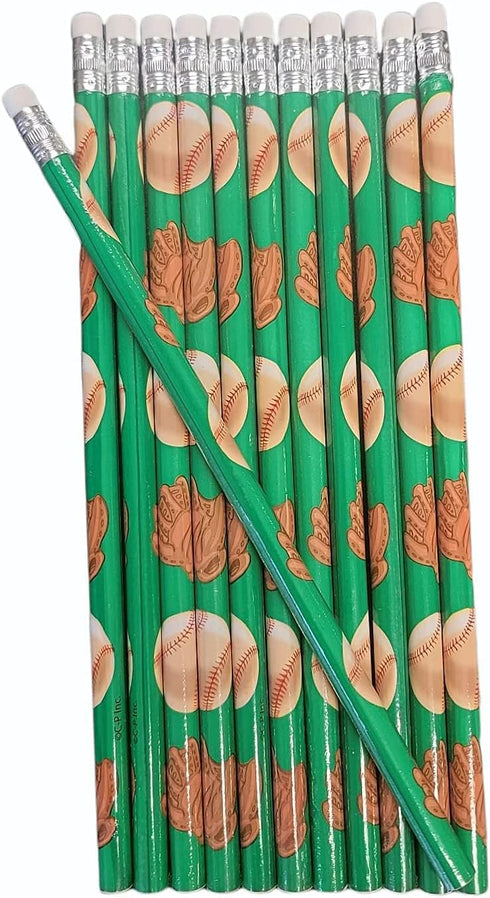 Baseball Sport Theme #2 Wooden Lead Pencils 7.5 Inches (24 Pack) for Birthday Party, School Incentive Rewards