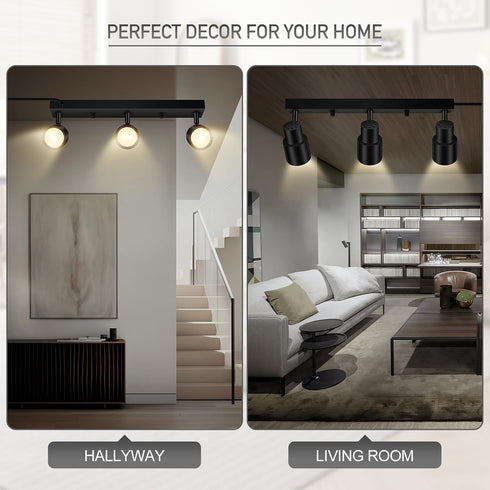 14.8ft 3 Hallway(GU10 Bulb) Plug-in Track Lighting LED, Track Light Fixtures Ceiling, Black Plug in Wall Lights