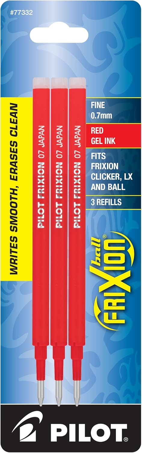 Pilot Gel Ink Refills for FriXion Erasable Gel Ink Pen, Fine Point, Red Ink, 18 Total Refills