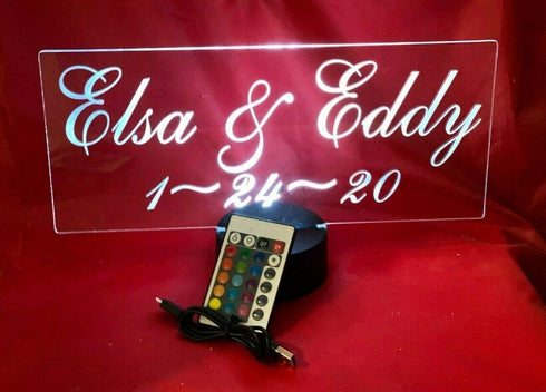 16 Couple Love Partner Light Up Table Lamp LED Engraved Names, Anniversay Date Personalized, Color Changing Options