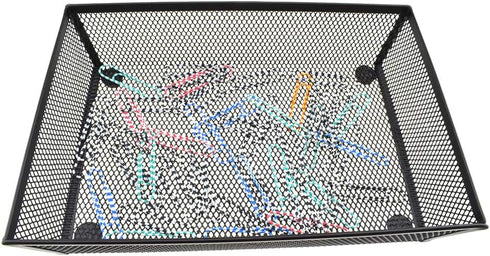 HAHIYO Stackable Mesh Tray Cup, 9 x 6 x 2 inches Sturdy Container for Desk Drawer Organizer (Black)