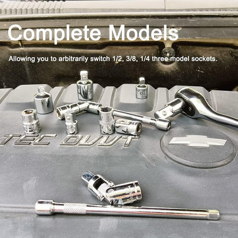 6 Piece Socket Adapter and Reducer Set, 1/4", 3/8", 1/2" Chrome Vanadium Steel Ratchet/Socket Kit