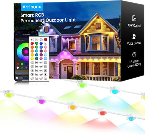Vrribonx 50FT Permanent Outdoor RGB Lights,IP67 Waterproof Smart LED Eaves Lights with App/Remote