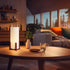 13.9" KUNJOULAM Modern Small Table Lamps, Nightstand Lamp with Linen Fabric Shade, Cylinder Bedside Table Lamp