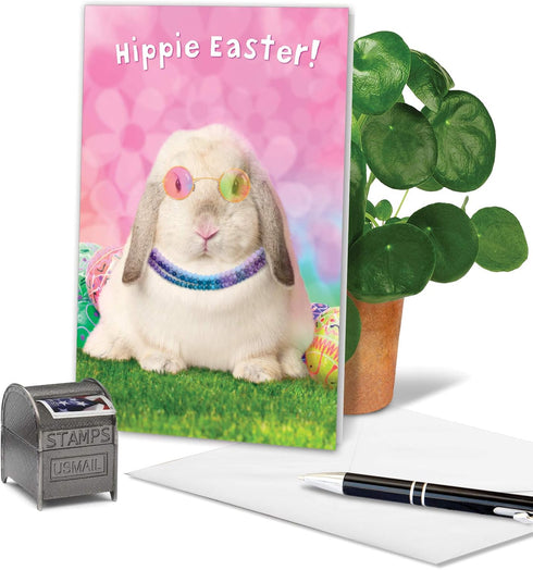 NobleWorks Funny Easter Card with Envelope - Humor Notecard for Easter (1 Card) - Hippie Rabbit