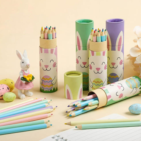Weekgrat 10 Sets 4.7" Easter Basket Stuffers, Macaron Pastel Mini Colored Pencils, Soften Wood, Mini Portable