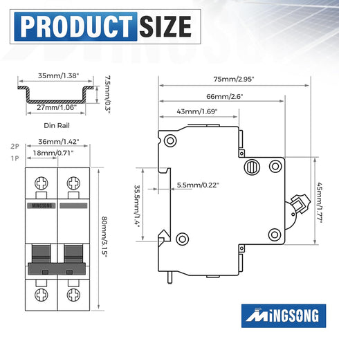 AC Solar Panels Disconnect Switch 40 Amp DC Solar Shut Off Switch 12V-400V 2 Poles Miniature Circuit Breaker for Solar