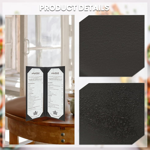 IVWNNN 4.25'' 11'' 6 Pack x Menu Covers Black PU Leather Menu Holders Book Style with Angled Corners Double View Menu