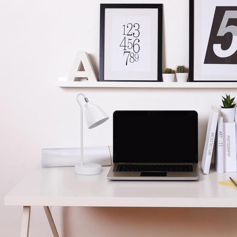 LD1079-WHT 16" Simple Designs Sleek Essentials Metal Looped Desk Task Lamp with Adjustable Shade, for Office, Desk