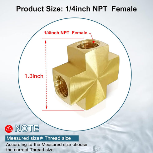 Midanya 1/4 x 1/4 x 1/4 x 1/4 Inch NPT Female Thread Adapter, Cross Pipe Fitting Barstock Cross 4 Way Connector Brass