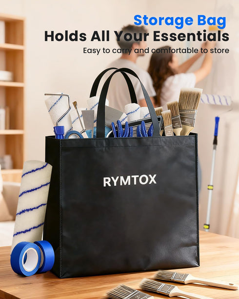 Rymtox 33PCS 24 9" 4" 4 Set Paint Roller Kit with Extension Pole | FT Pole | & Paint Rollers | Carry Bag | Brushes