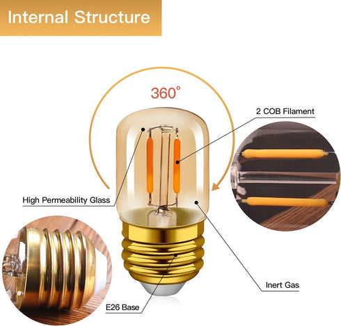 E26 LED Amber Night Light Bulbs 1W, T28 Mini Edison Tube Lamp, 2200K Warm, 10W Incandescent Equivalent