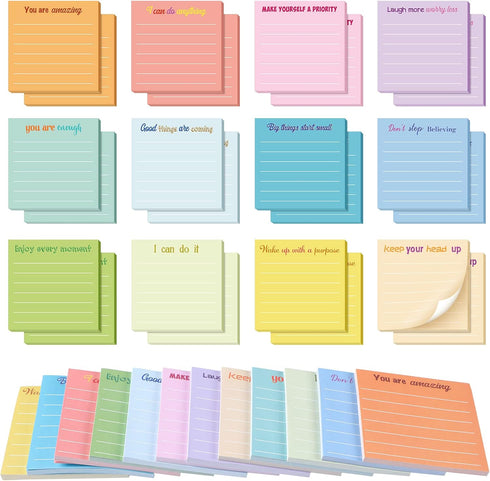 Yinder 24 Pcs Inspirational Sticky Notes with Lines, Cute Motivational Sticky Note Pad Gifts for Coworkers