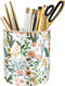 WAVEYU Large Capacity White Flower Ceramic Pen Holder for Desk, Makeup Brush, Marker, and Pencil Storage Organizer