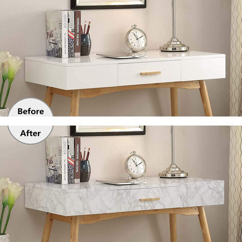 Marble Wallpaper Granite Grey/White Vinyl Film, Self-Adhesive for Kitchen Cabinet Countertops, Waterproof 15.8"x118"