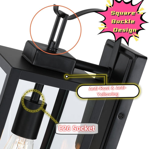 17.75in 1 Pack WISBEAM Large Size Dusk to Dawn Wall Sconce for House, Black Outdoor Wall Lantern, Modern Porch Lights
