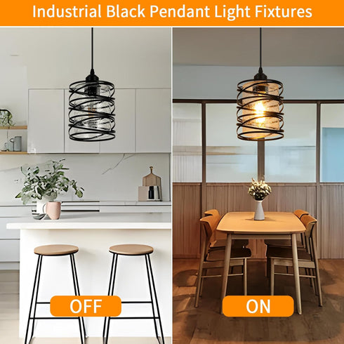 Black Pendant Lights for Kitchen Island, Industrial Farmhouse Pendant Light Fixtures with Seeded Glass Shade