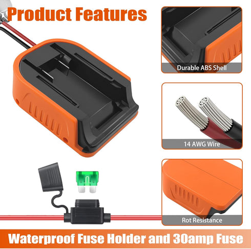 2 Packs Power Wheel Adapter for Black+Decker 20V MAX Lithium Battery Converter Kit with Fuses & Terminals