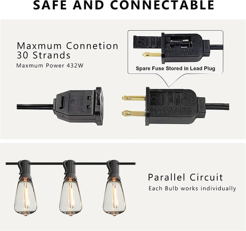 50 27 ST38 Bulbs,Retro DAMAING Outdoor String Lights FT Waterproof Patio Light String Lights with Vintage Shatterproof